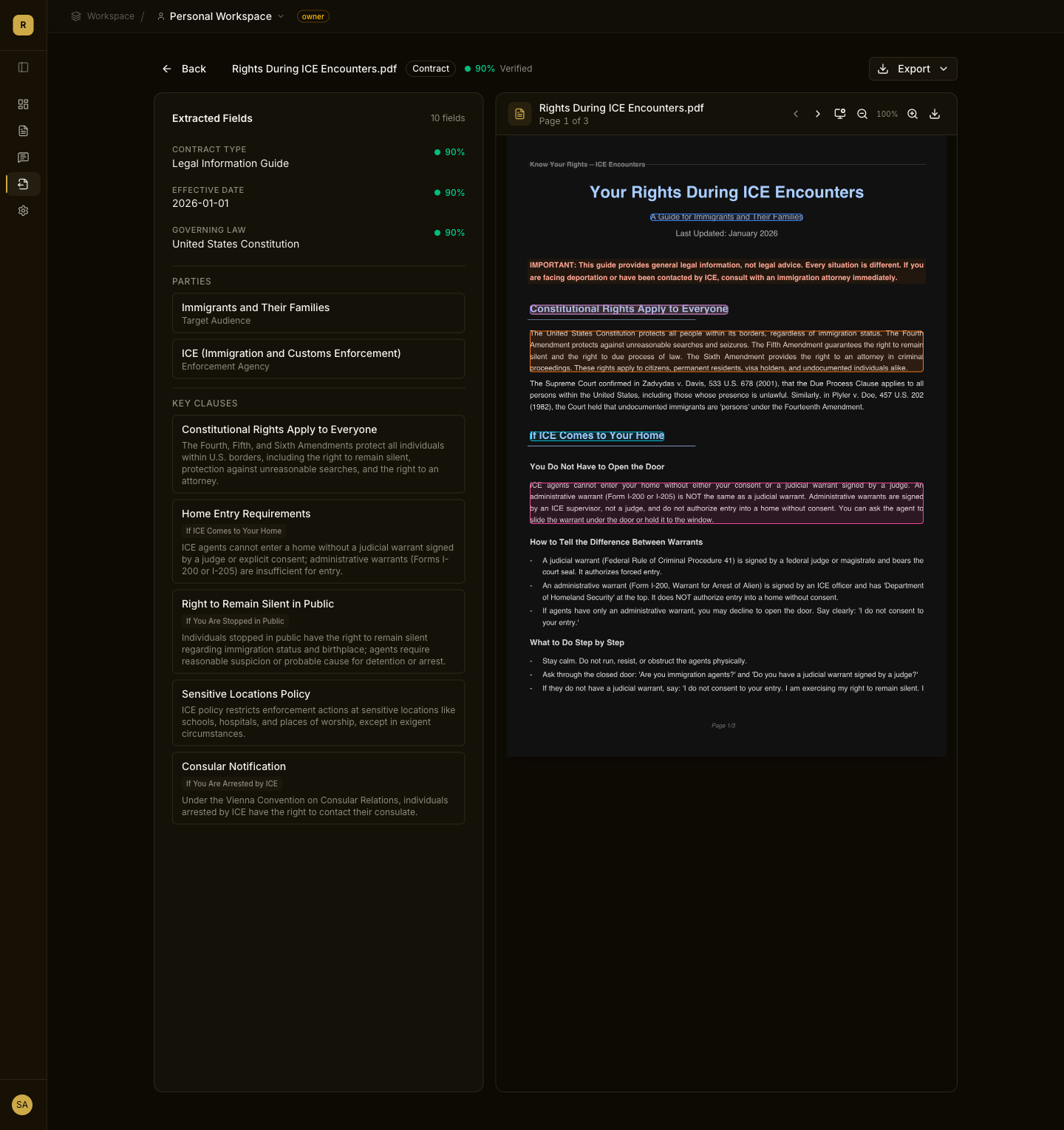 Structured extraction dashboard
